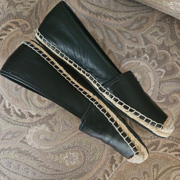 COACH Rhodelle Black Leather Espadrille Flat Loafer Shoes Black Sz  8.5B - Picture 6 of 11